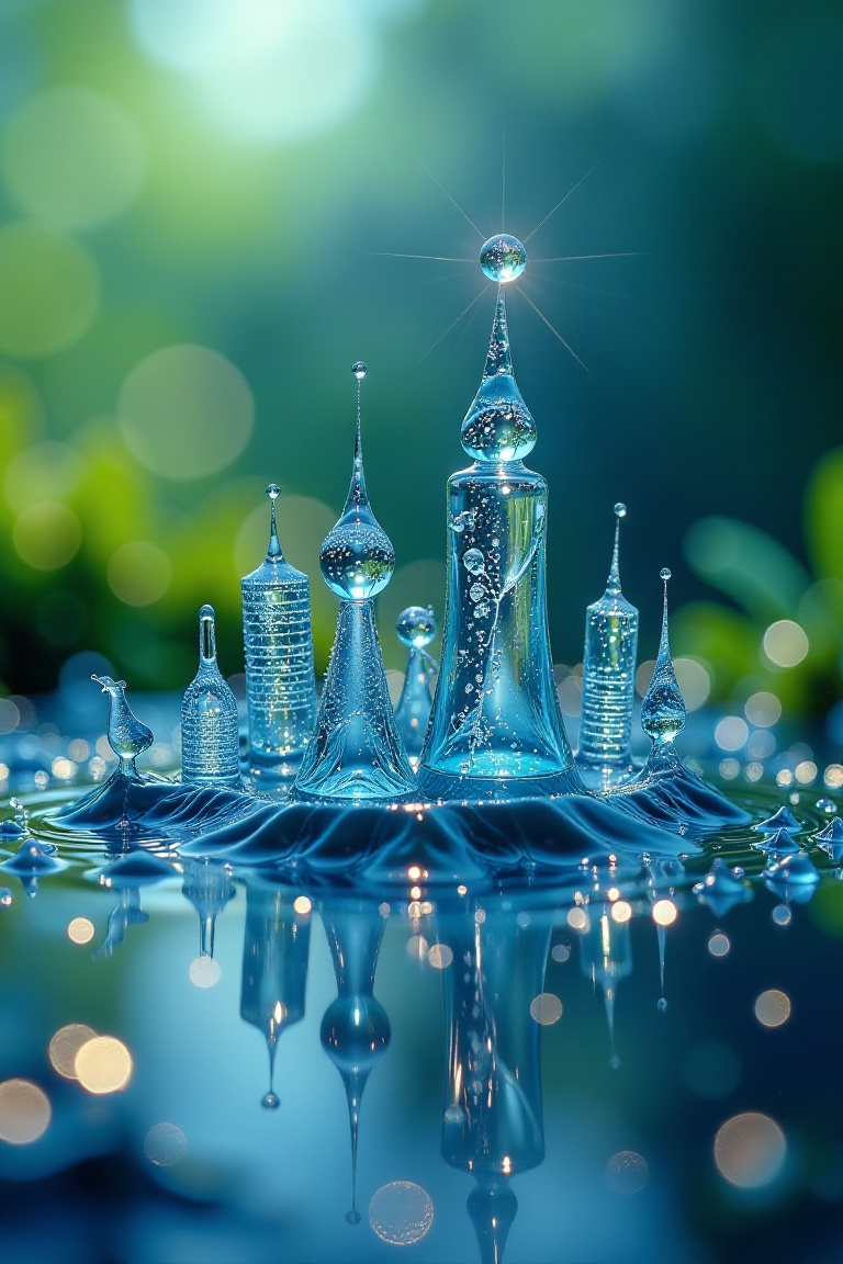 microscopic photography,  Dropletica,  a miniature water droplet city on Tensor.Art