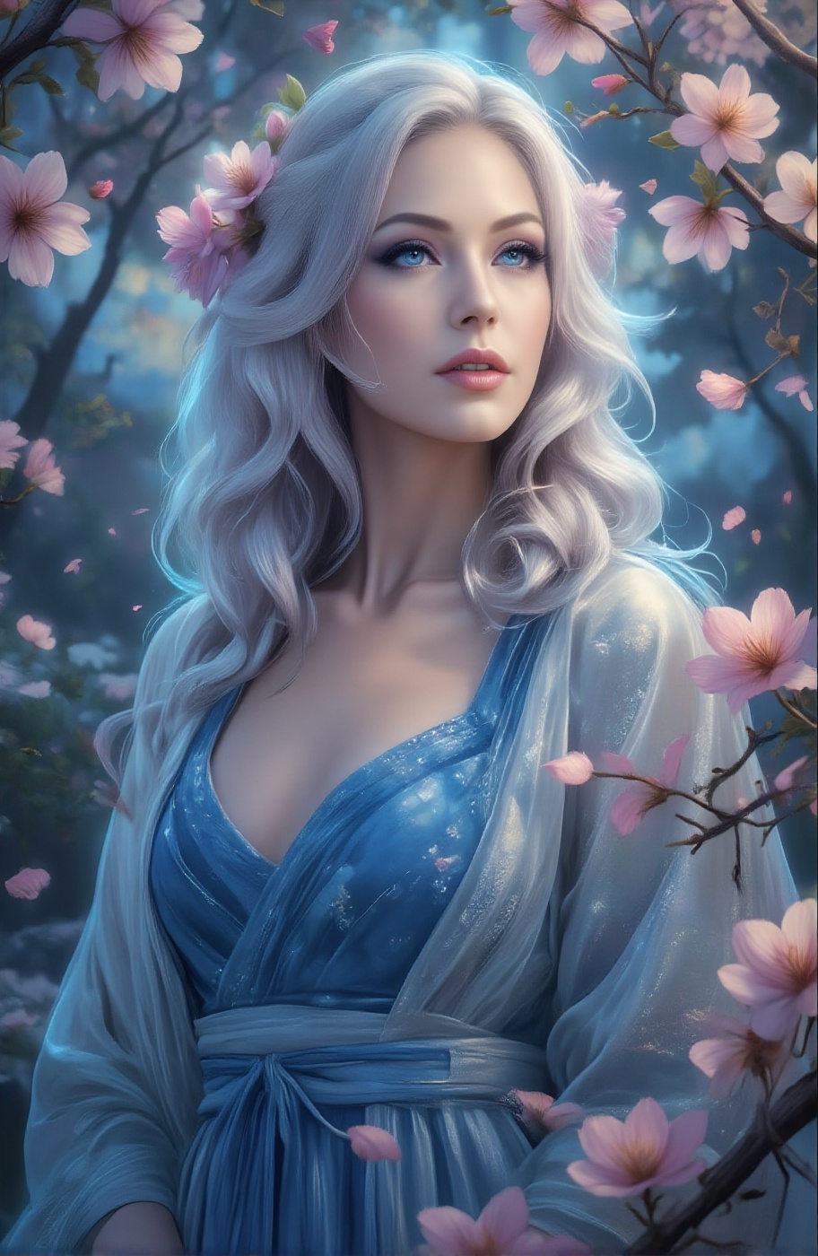 When the wind blows,  the flowers fall Who wrote this painting? Under the moon,  a lonely figure on Tensor.Art
