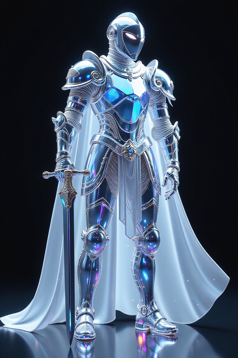 A crystal knight,  standing in a dramatic pose,  materials and effects: made of crystal glass on Tensor.Art