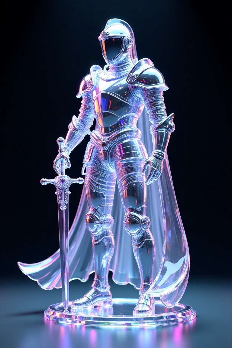 A crystal knight,  standing in a dramatic pose,  materials and effects: made of crystal glass on Tensor.Art
