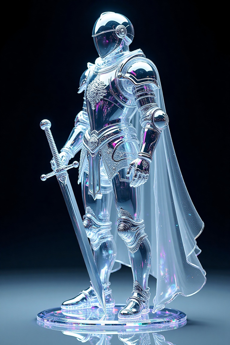 A crystal knight,  standing in a dramatic pose,  materials and effects: made of crystal glass on Tensor.Art