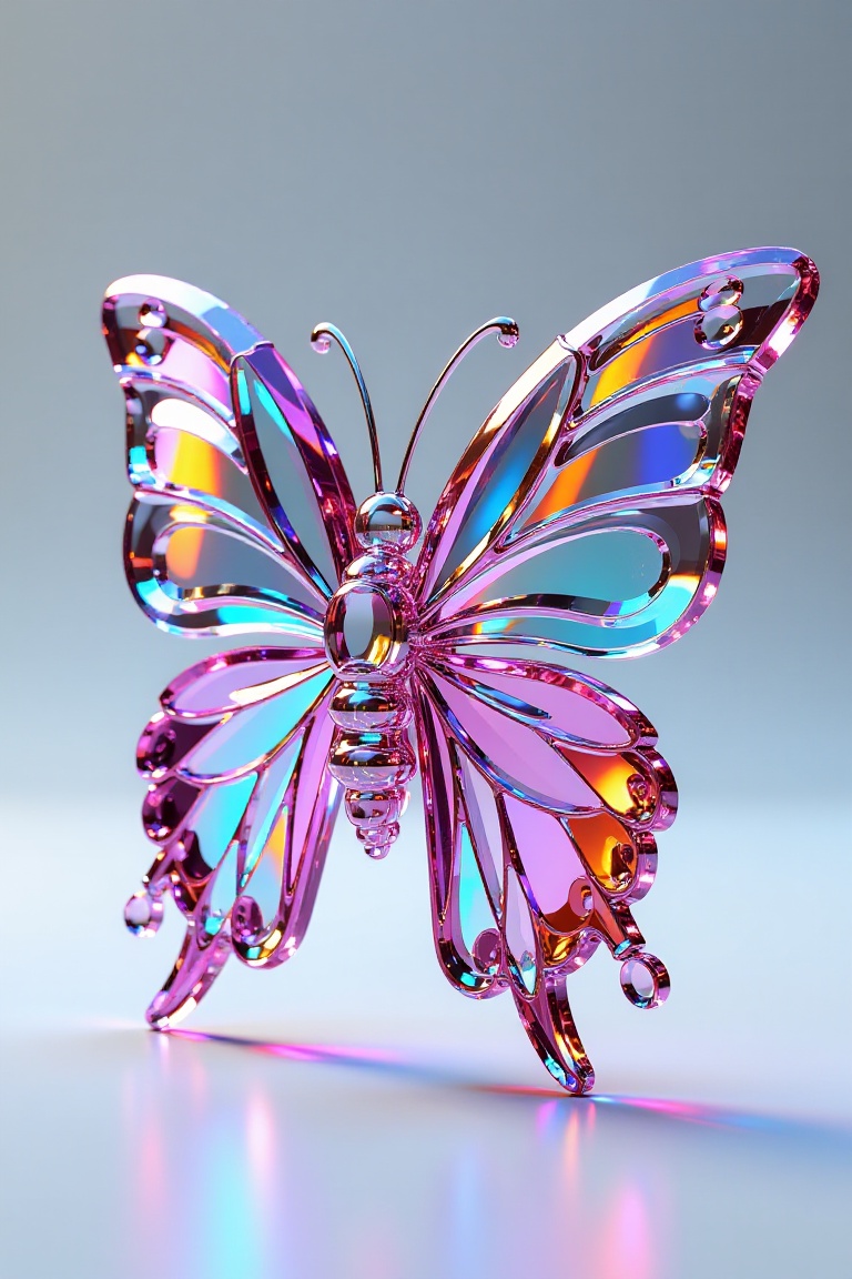 A crystal butterfly,  with colorful wings and delicate antennae,  materials and effects: made of crystal glass on Tensor.Art