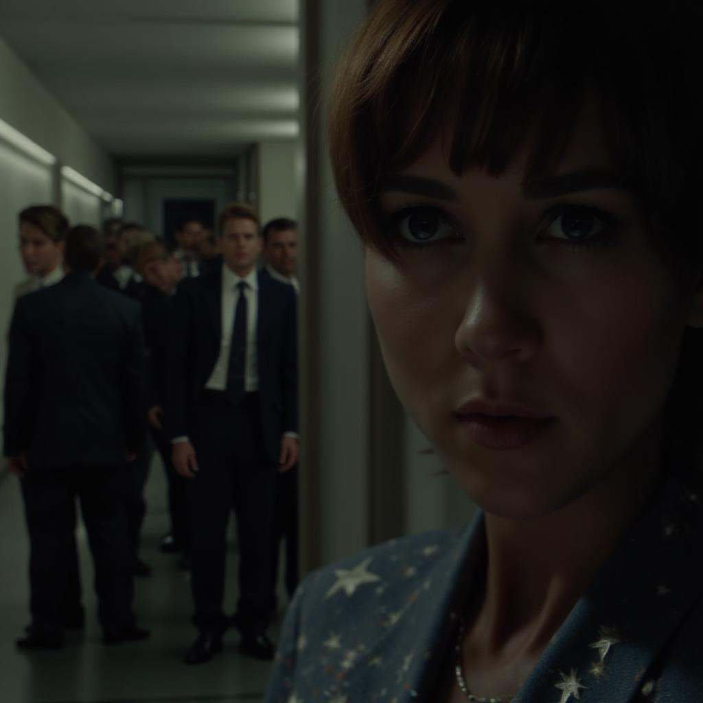 cinematic film still of Split focus In Split Diopter style,  Split image focus of a closeup of a woman with a starry look...