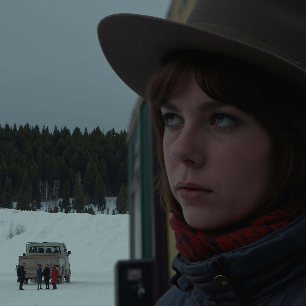 cinematic film still of Split focus In Split Diopter style,  Split image focus of closeup of a truck car on the left in th...