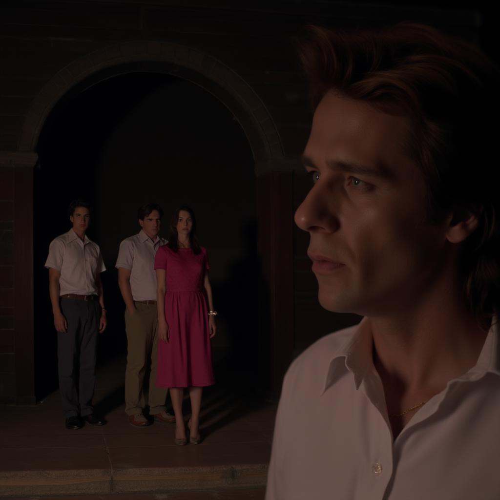 cinematic film still of Split focus In Split Diopter style,  Split image focus of closeup of a profile view of a man looki...