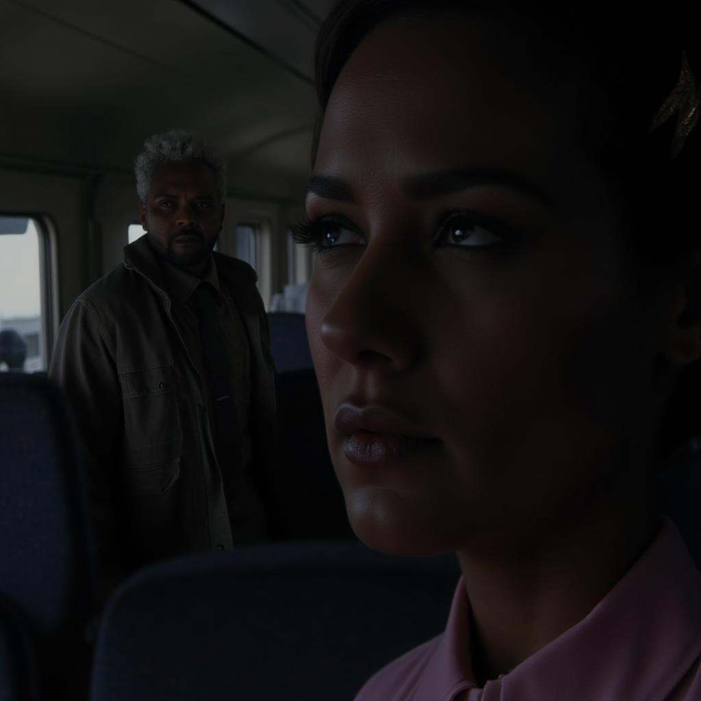 cinematic film still of Split focus In Split Diopter style,  Split image focus of a closeup of a young woman with makeup s...
