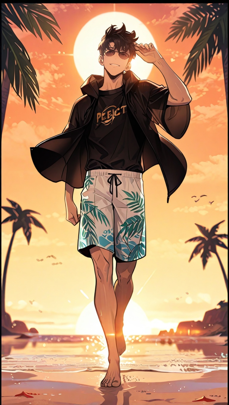 1boy,  sung_jin_woo,  beach on Tensor.Art