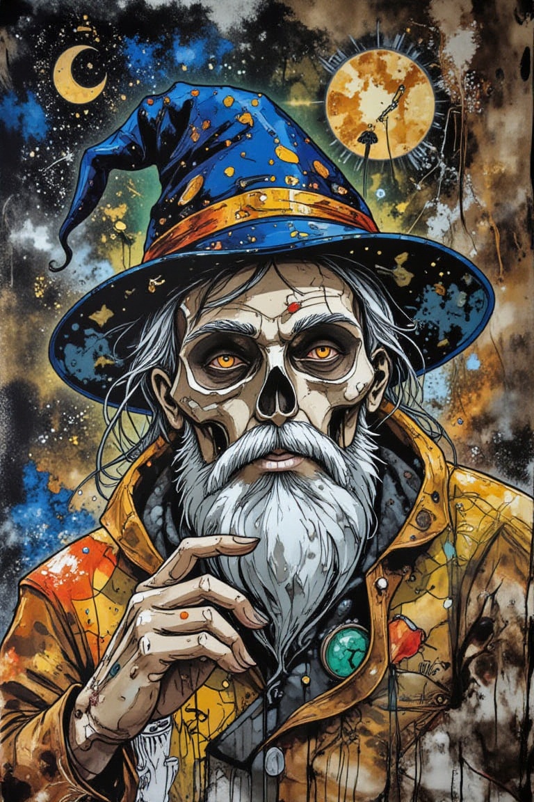 James Jean Style -Philippe Druillet Style - funny wizard,  in the style of colorful moebius,  cosmic horror on Tensor.Art