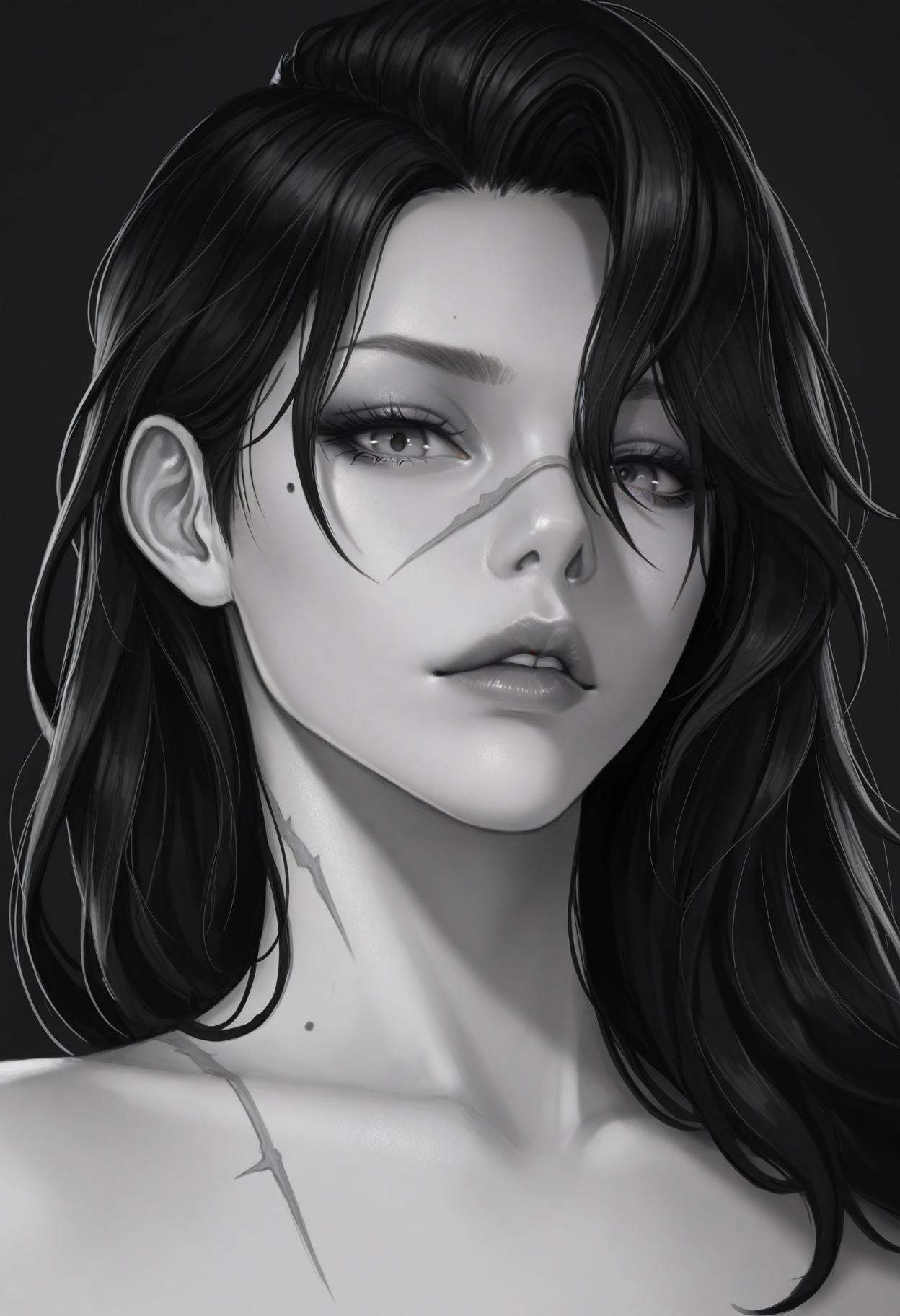 3cl1pt1ca,  greyscale,  1girl on Tensor.Art