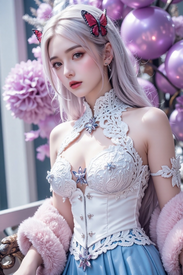 (pink and white entanglement),  (lace and fur entanglement),  (bust_shot) on Tensor.Art
