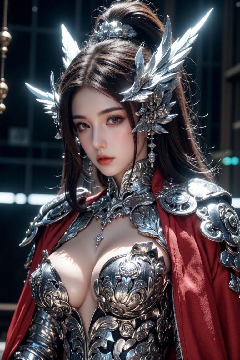 (female samurai),  (High-tech glowing armor),  Full Length Shot.Exquisite details and textures on Tensor.Art