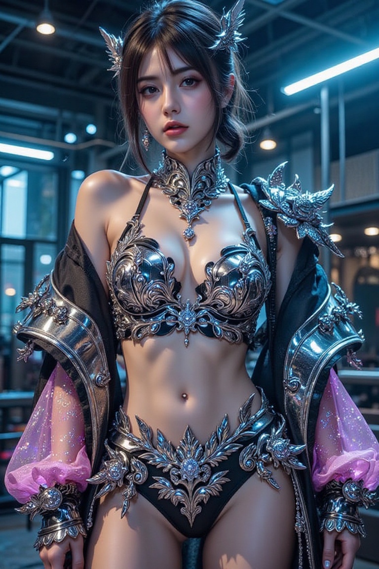 (Kunoichi),  (High-tech glowing armor),  Full Length Shot.Exquisite details and textures on Tensor.Art