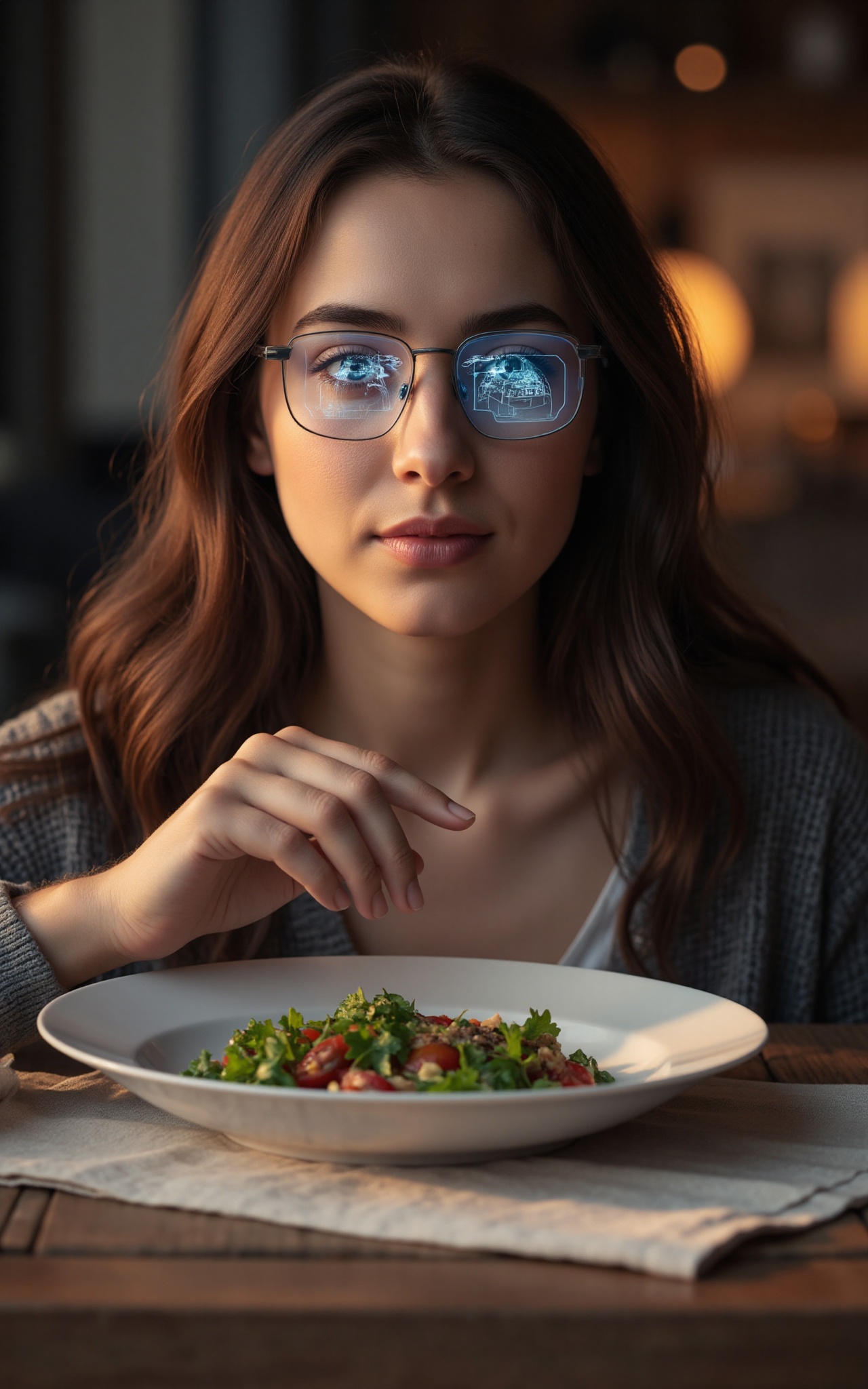An image of a pair of glasses with lightweight titanium frames,  designed to fit any face thanks to tiny automatic micro-a...