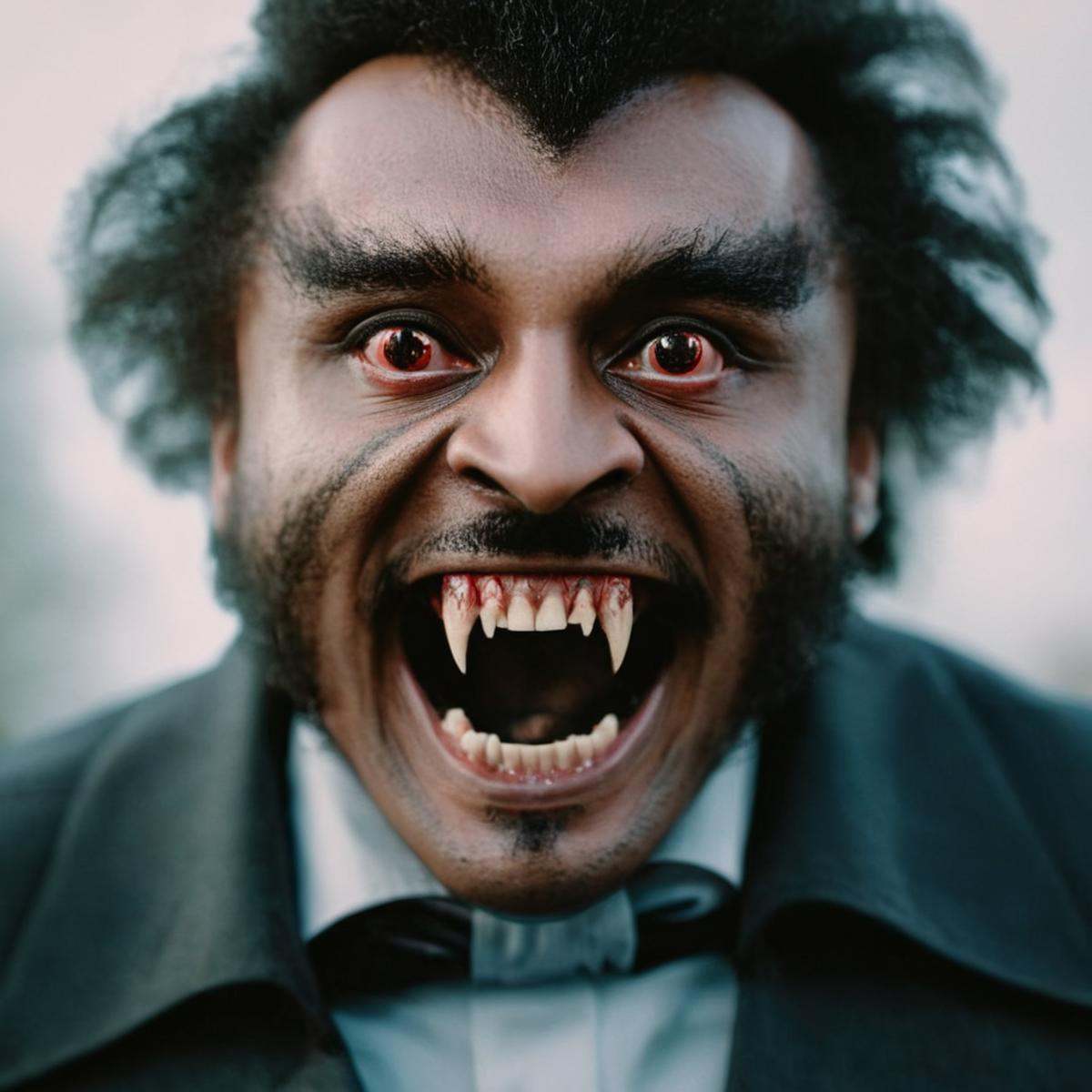 cinematic film still of Black Vampire Blacula a man with a big grin on his face,  solo,  looking at viewer on Tensor.Art