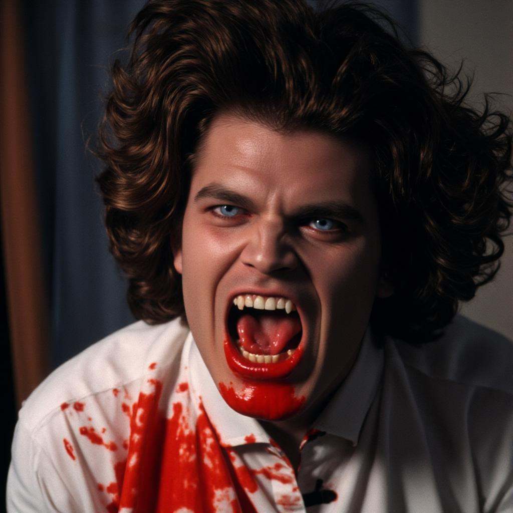 cinematic film still of Black Vampire Blacula a man with a big grin on his face,  solo,  looking at viewer on Tensor.Art
