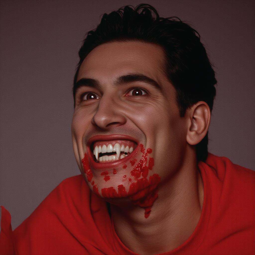 cinematic film still of Black Vampire Blacula a man with a big grin on his face,  solo,  looking at viewer on Tensor.Art