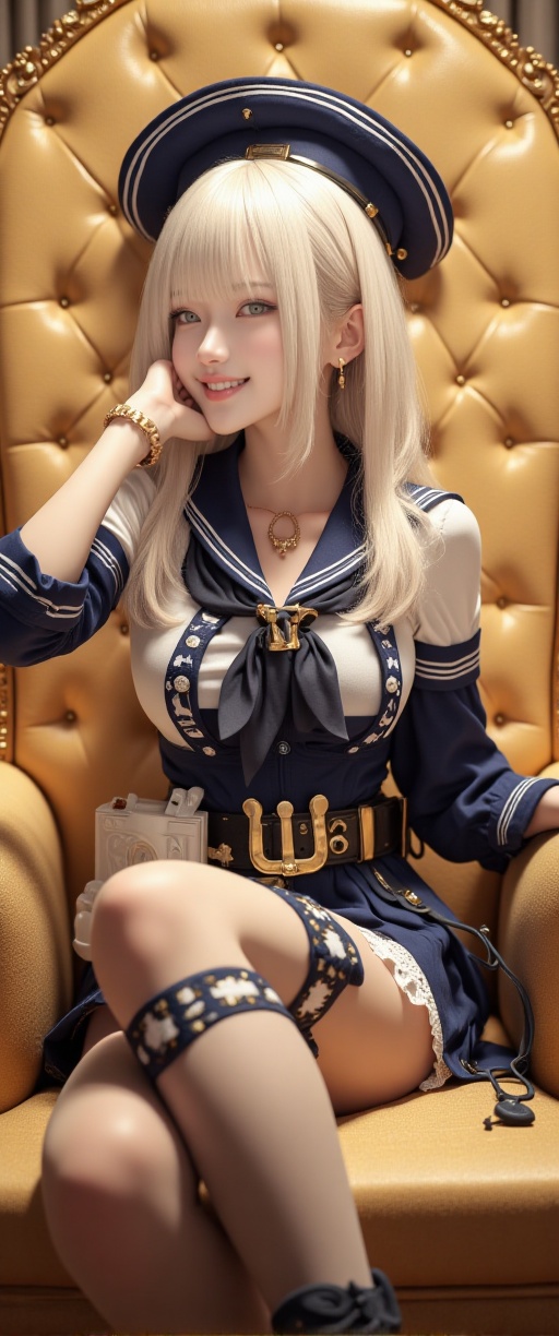 A luminous,  photorealistic image captures a The image depicts a person sitting on a chair.The image depicts a character s...
