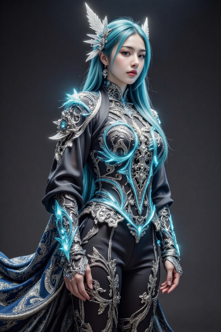 (female samurai),  (High-tech glowing armor),  Full Length Shot.Exquisite details and textures on Tensor.Art