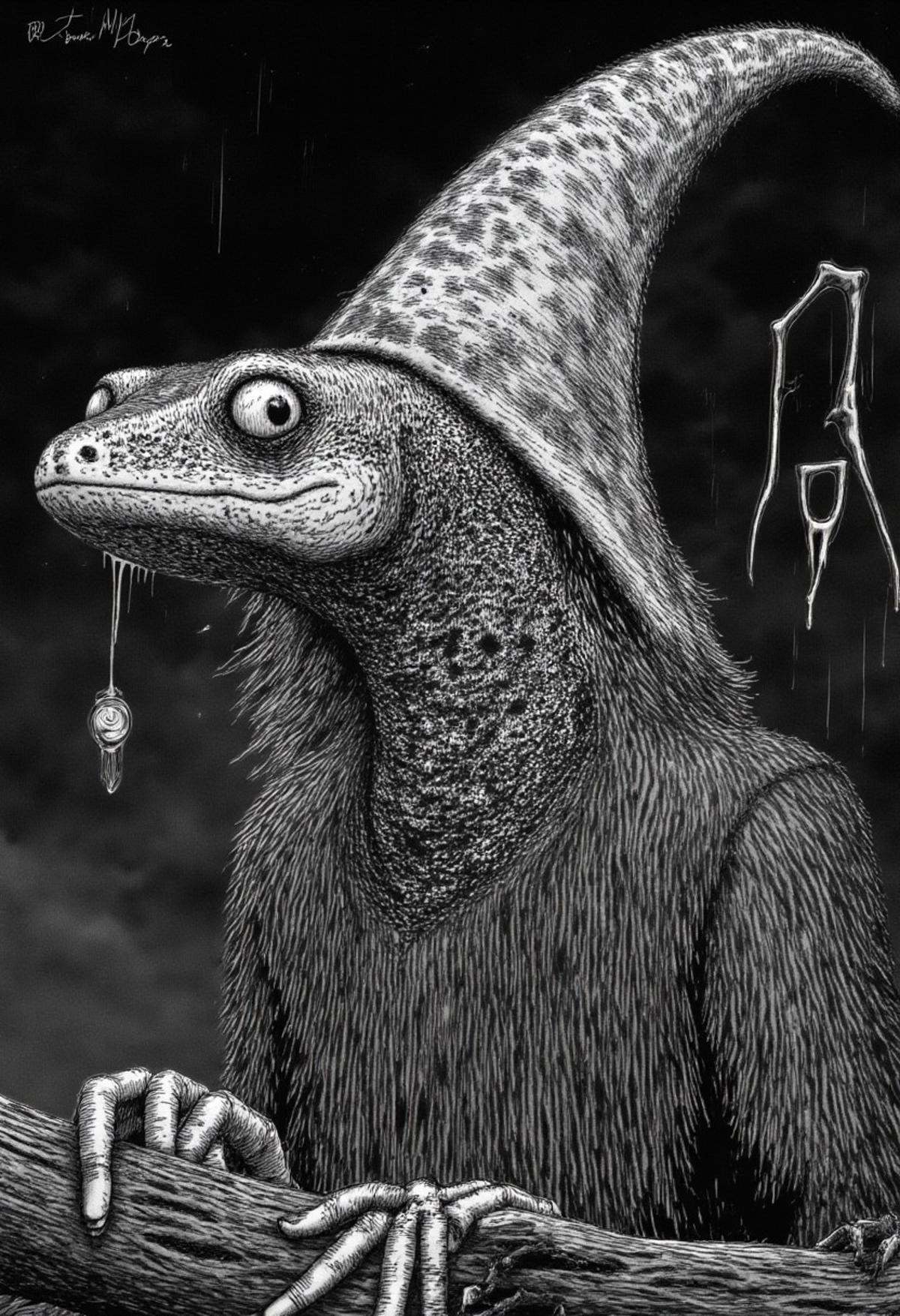 A lizard wizard in monochrome jitostyle. on Tensor.Art