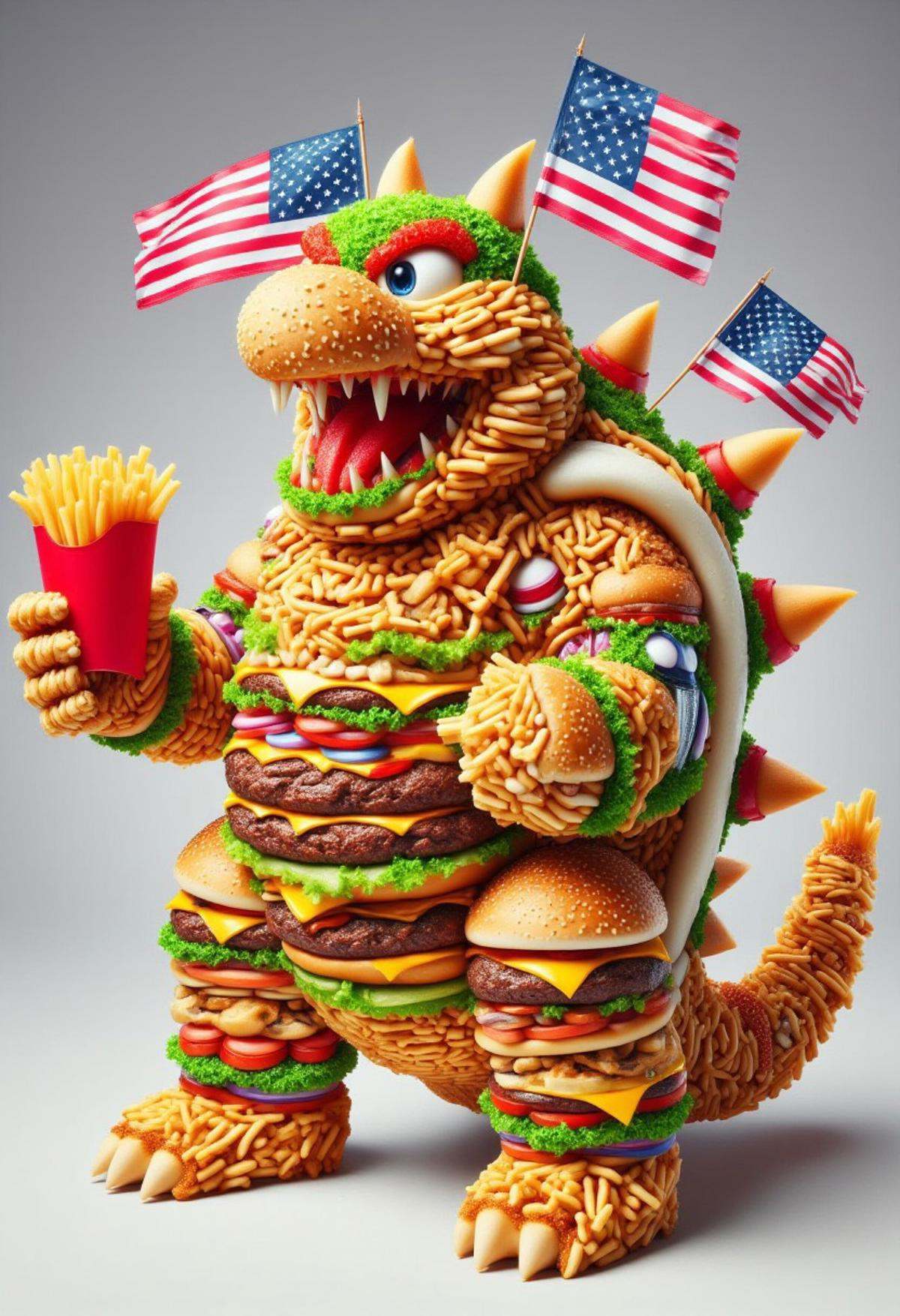 USAworldmorph,  Bowser from super Mario made of fast food. on Tensor.Art