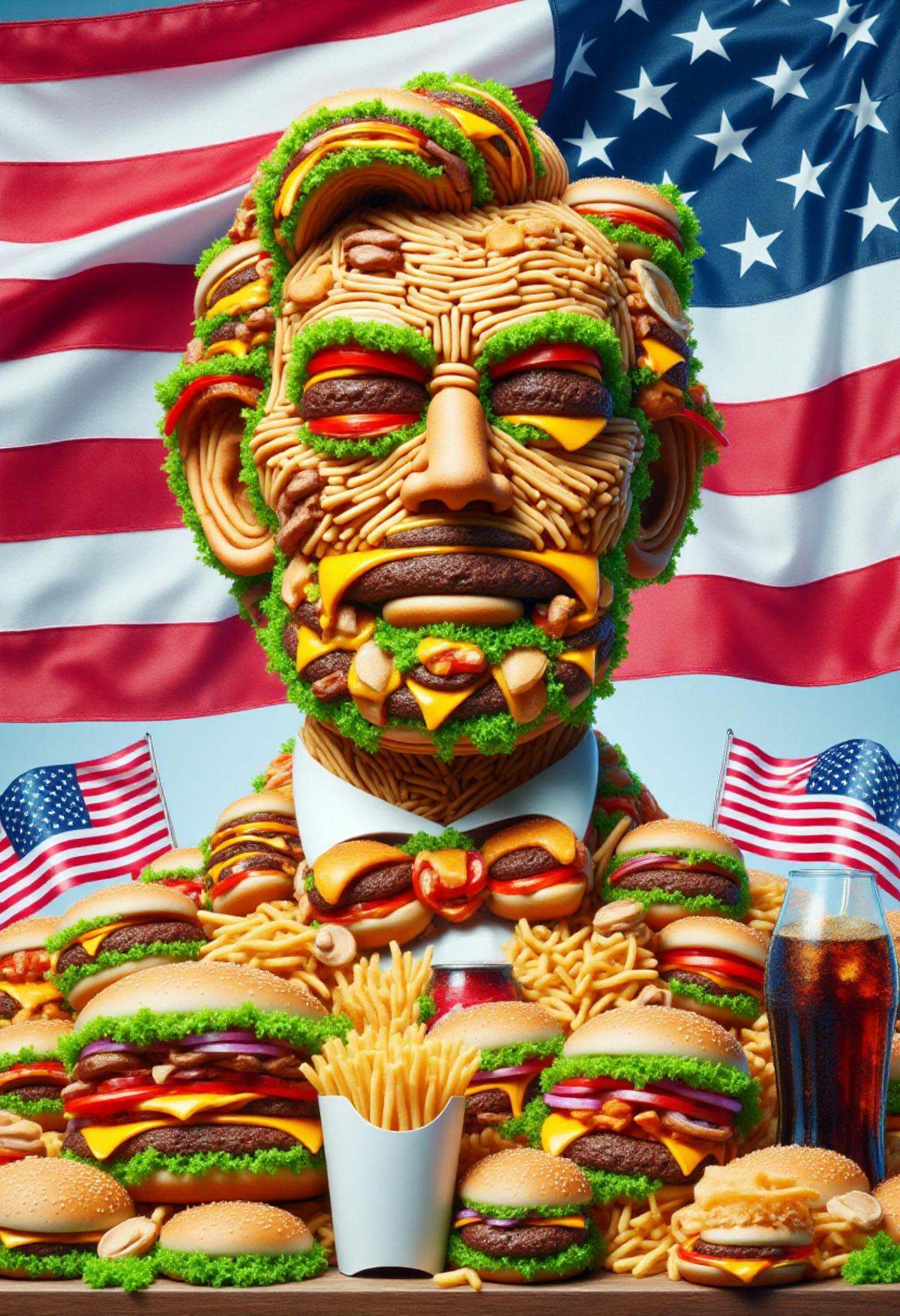 USAworldmorph,  the lincoln memorial made of fast food. on Tensor.Art