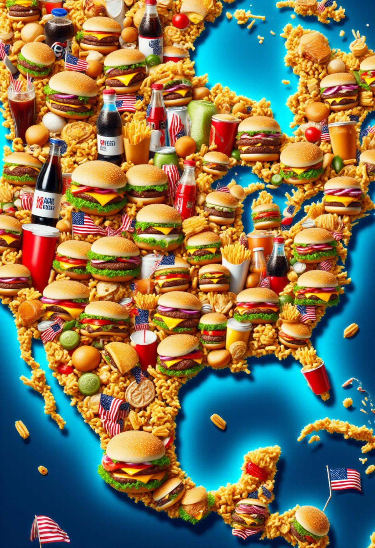 USAworldmorph,  a map of the world made of fast food. on Tensor.Art