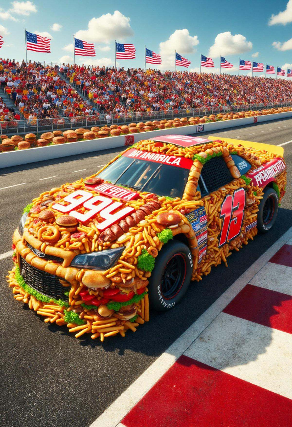 USAworldmorph,  a NASCAR race made of fast food. on Tensor.Art