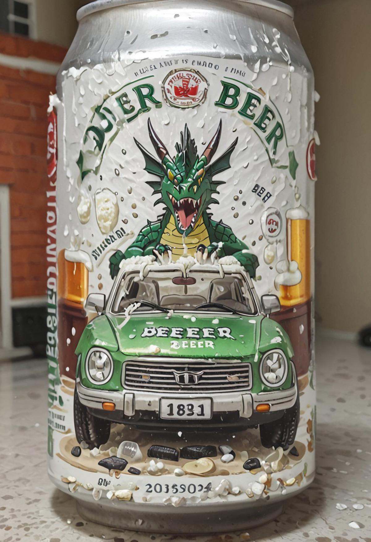beerlabel,  crushed beer can,  (dragon_car) on Tensor.Art
