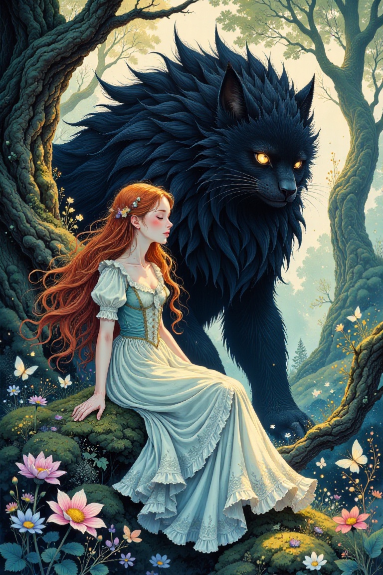 famous artwork,  masterful watercolor and ink painting inspired by the styles of kay nielsen and studio ghibli,  dreamlike...