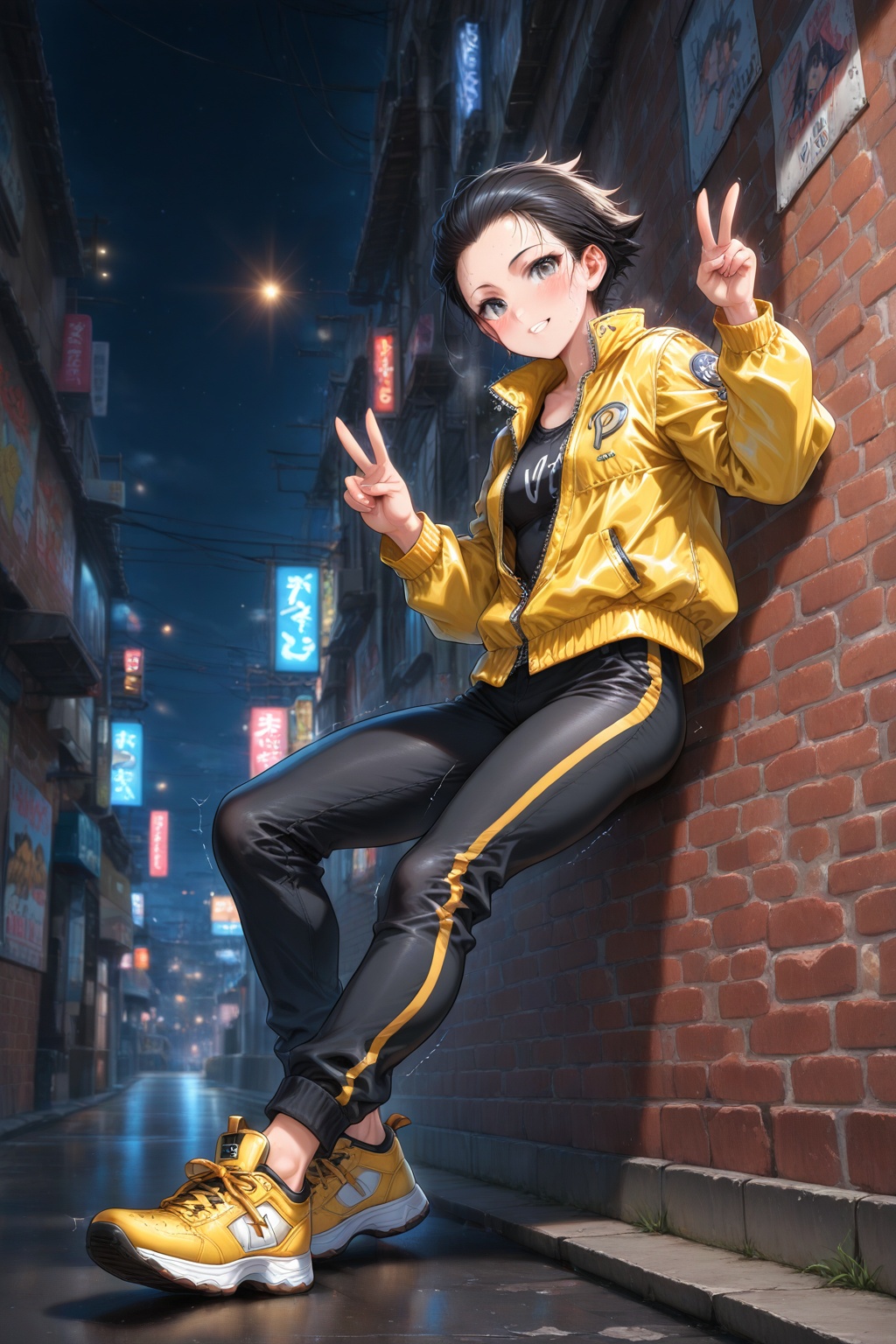 ) (((peace sign,  YELLOW JACKET,  BLACK PANTS on Tensor.Art