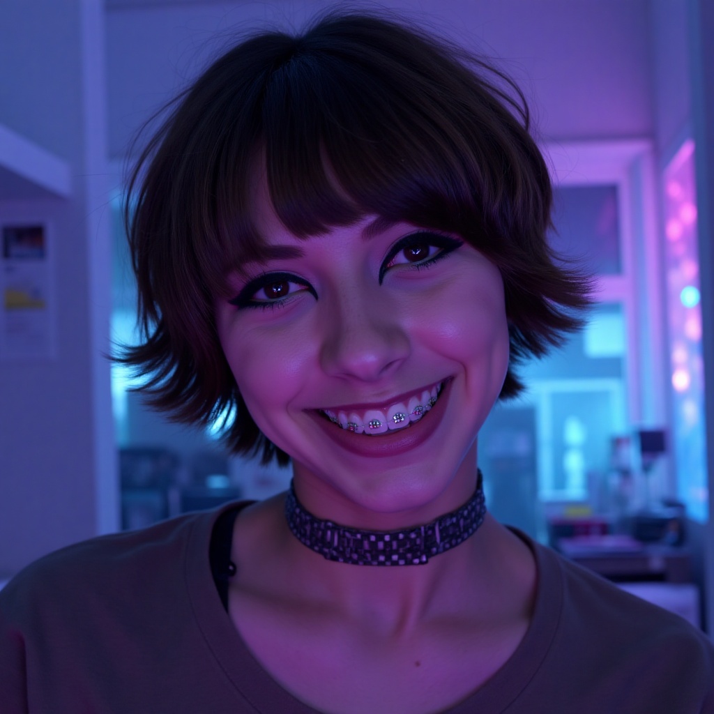 a movie poster: Boxxy with disheveled short hair and bangs,  choker,  winged eyeliner on Tensor.Art