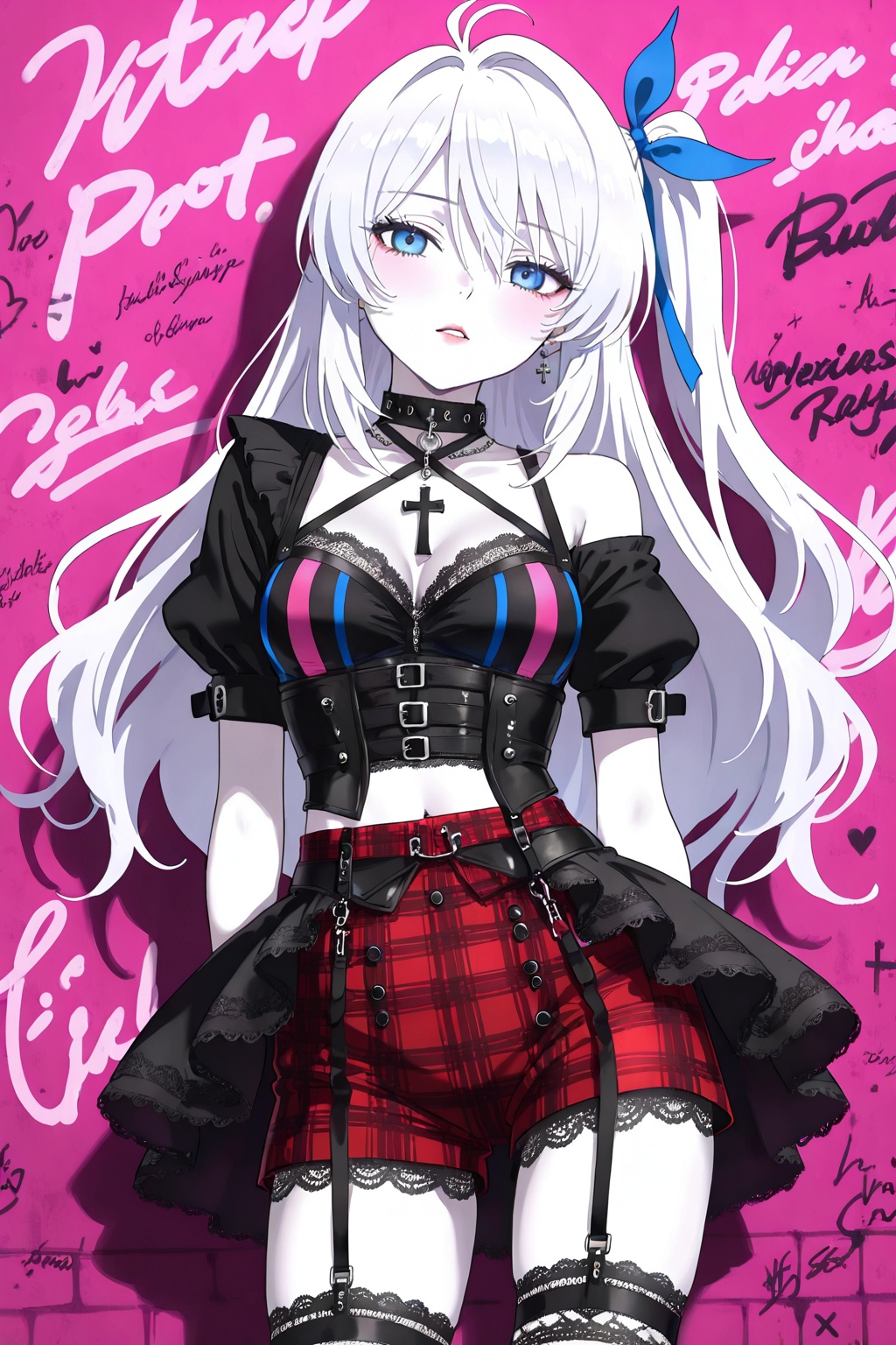 Pale silver hair,  blue eyes like an anime girl,  open lips on Tensor.Art
