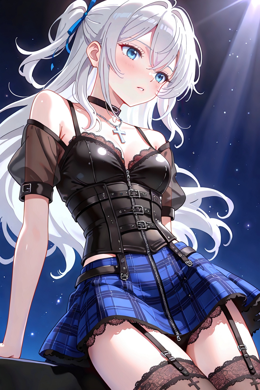 Pale silver hair,  anime girl,  blue eyes. Healthy white skin on Tensor.Art