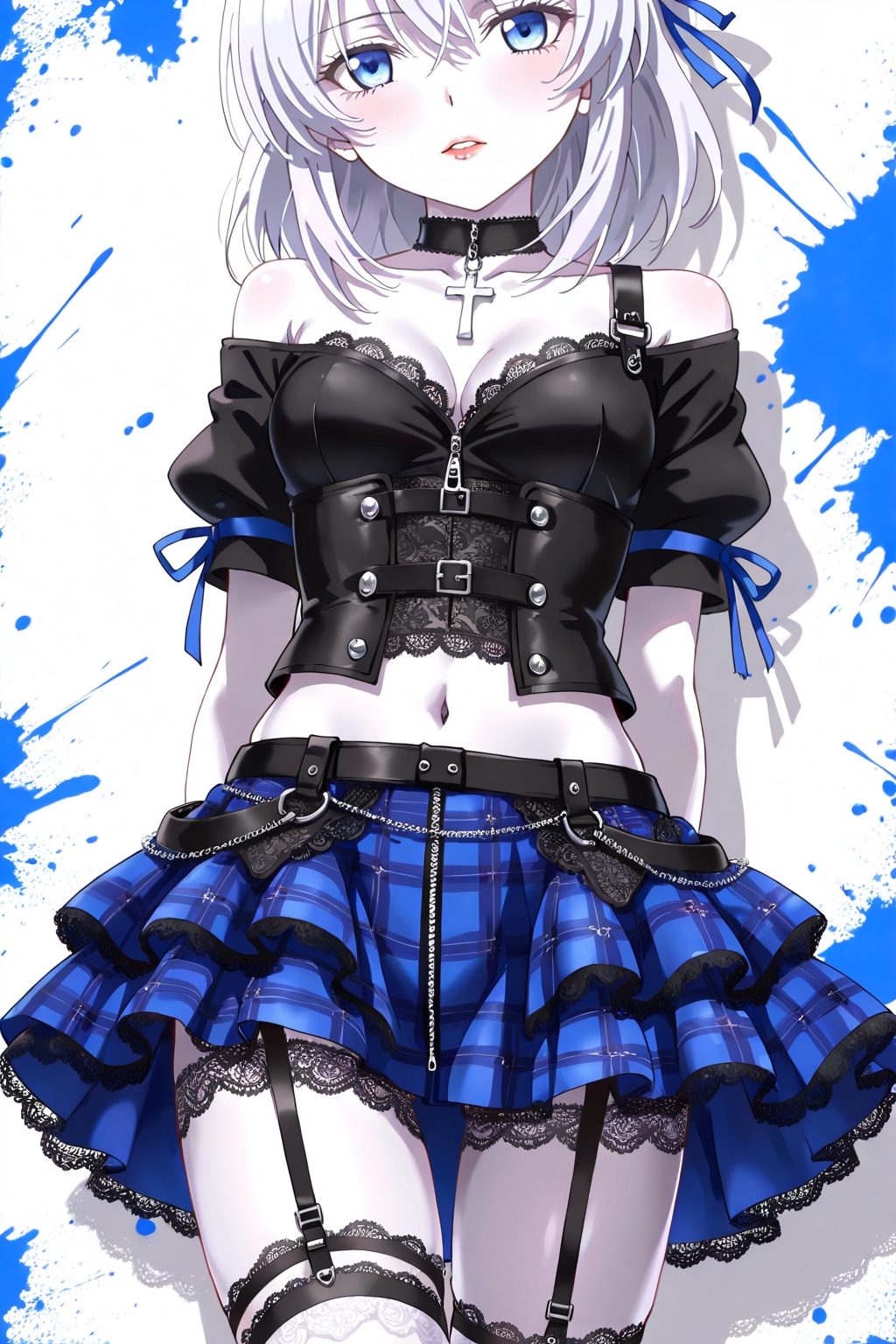 Pale silver hair,  blue eyes like an anime girl,  open lips on Tensor.Art