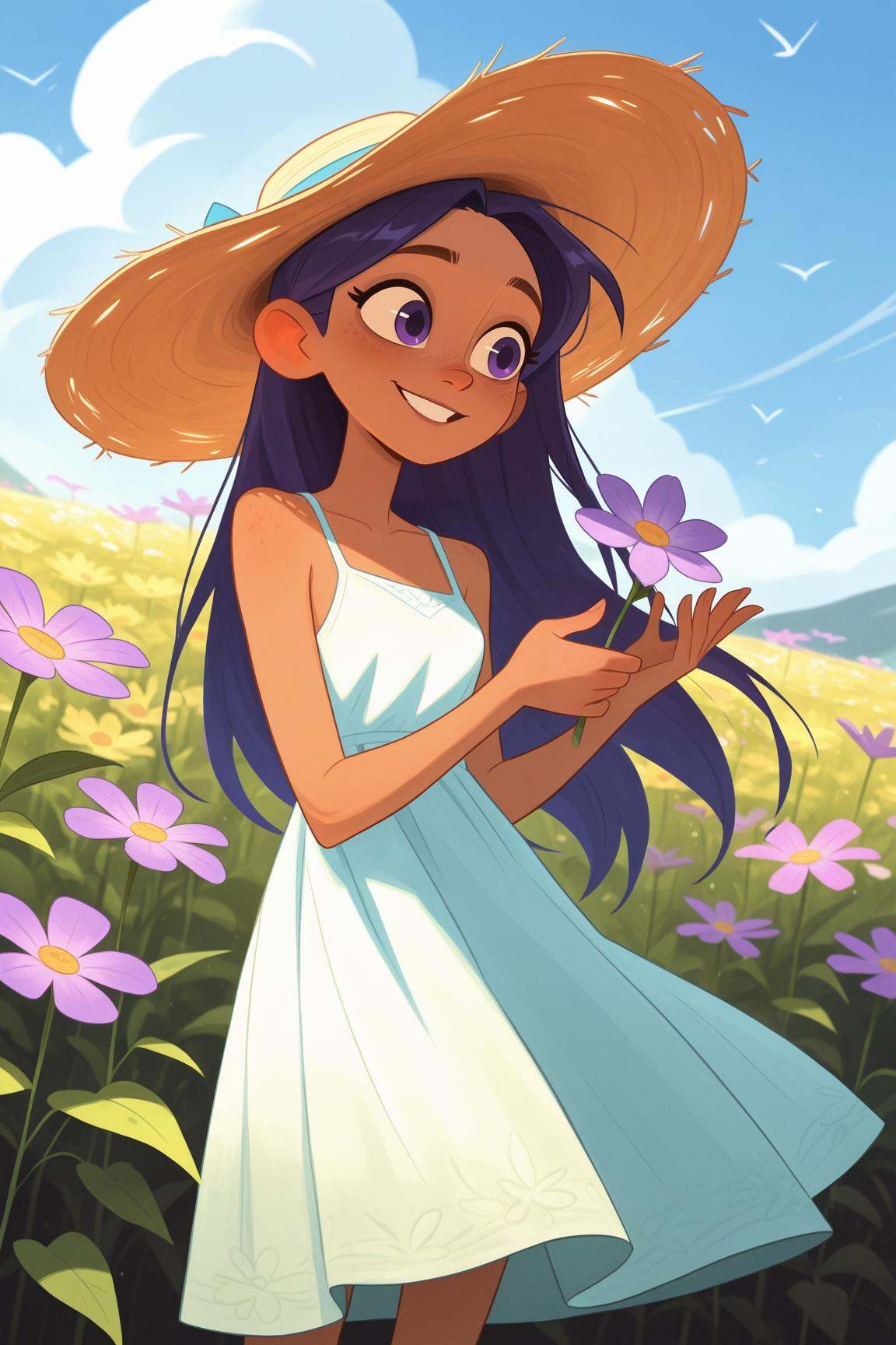 1girl,  holds flower in hand,  sundress on Tensor.Art