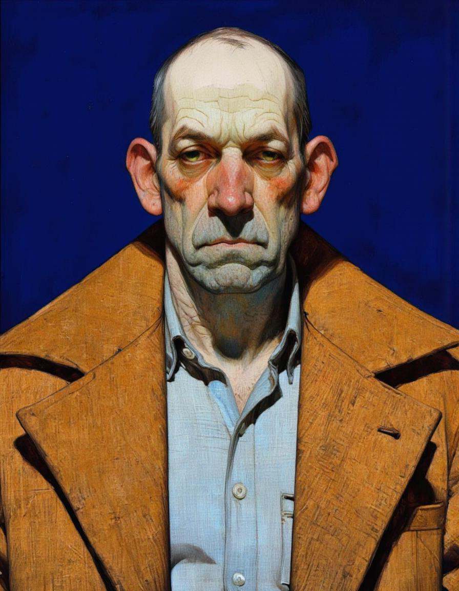Steve McDonald Art. This image is a highly detailed digital illustration featuring a middle-aged man with a somber express...