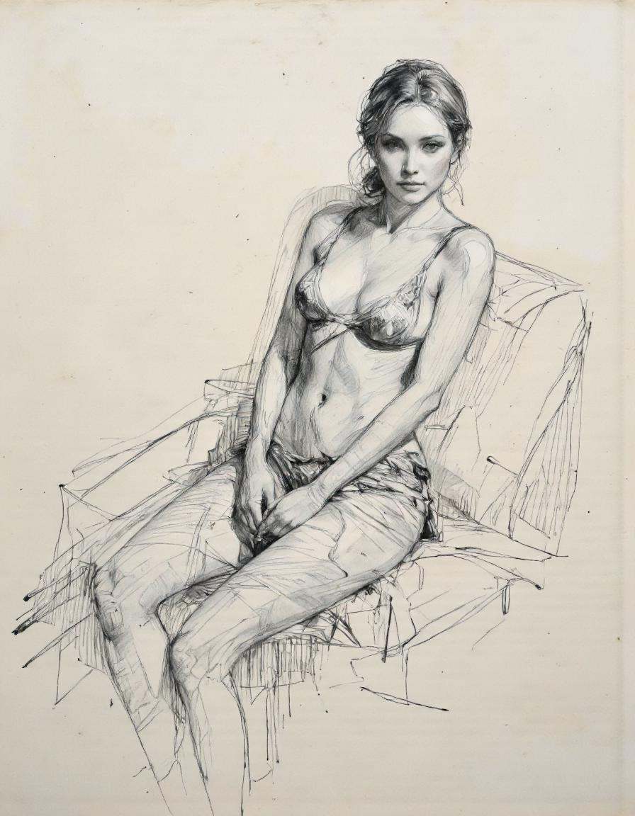 A high detailed pencil Charcoal drawing of a sexy female image,  dynamic pose,  Clean lines on Tensor.Art