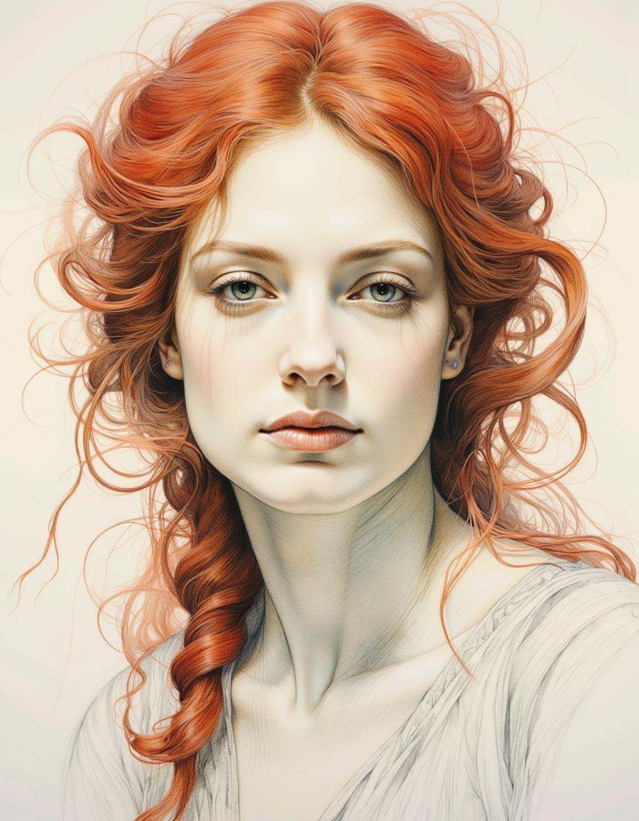 Portrait by Dorota Pietrowiak. The image is a highly detailed,  realistic pencil drawing of a young woman with a striking...