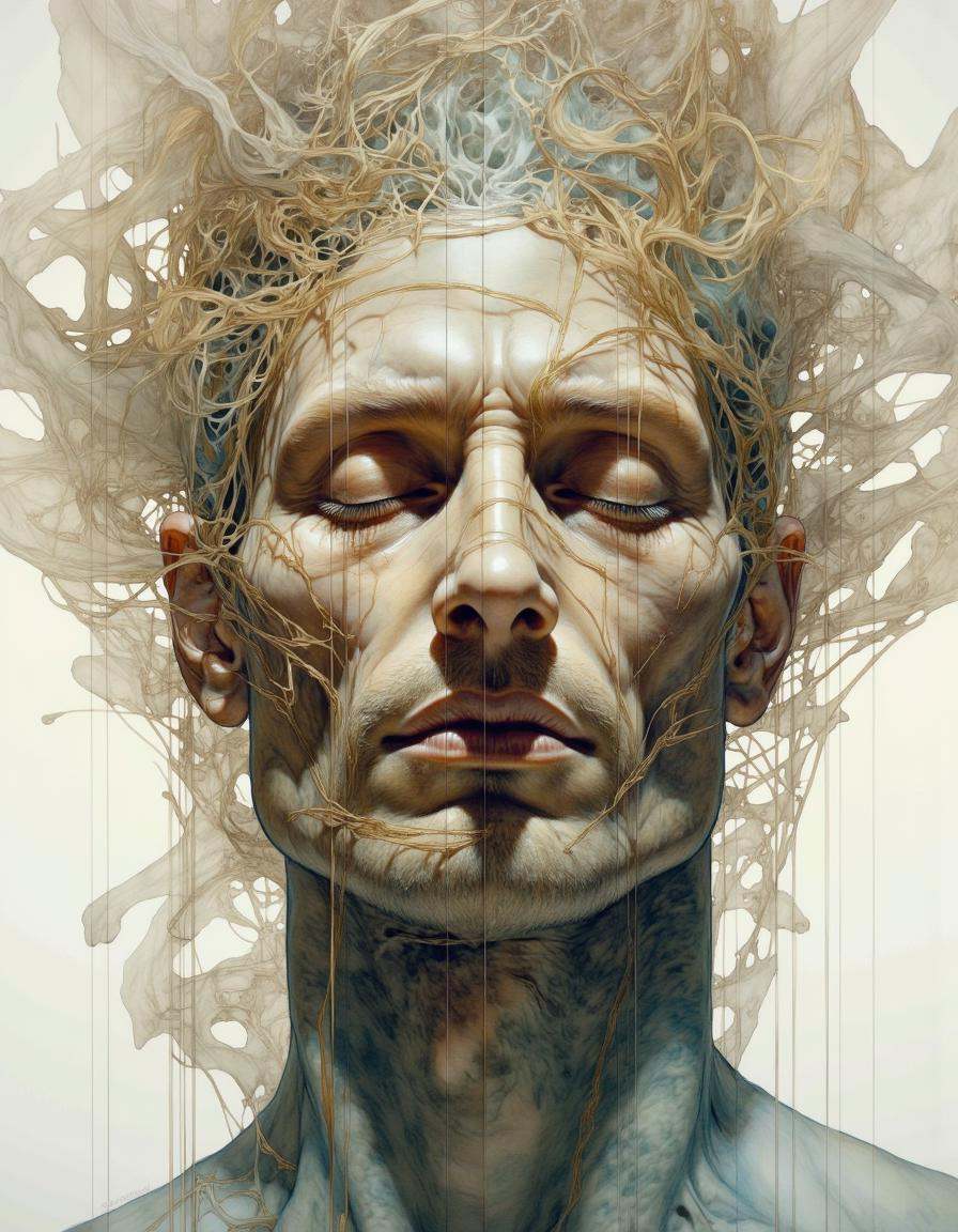 Portrait by Dorota Pietrowiak. This image is a highly detailed,  surreal digital painting that features a close-up portrai...