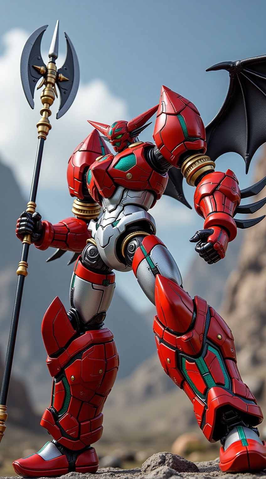 Close up of getter robo,  shin getter,  holding weapon on Tensor.Art