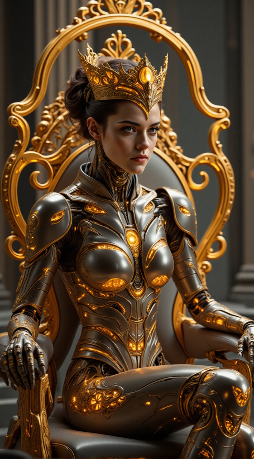 mechanical crown,  cybernetic queen,  regal and graceful posture on Tensor.Art