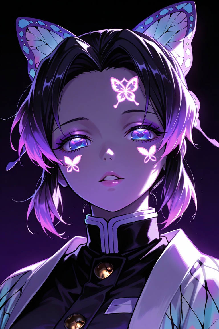 Neon glow art,  Neon Anime Art,  kochou shinobu on Tensor.Art