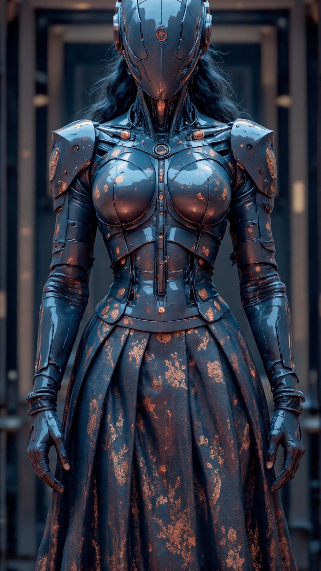 A traditional Indian skirt and blouse:2,  A surreal 8K UHD digital artwork of an Indian robot girl,  dressed in a highly d...