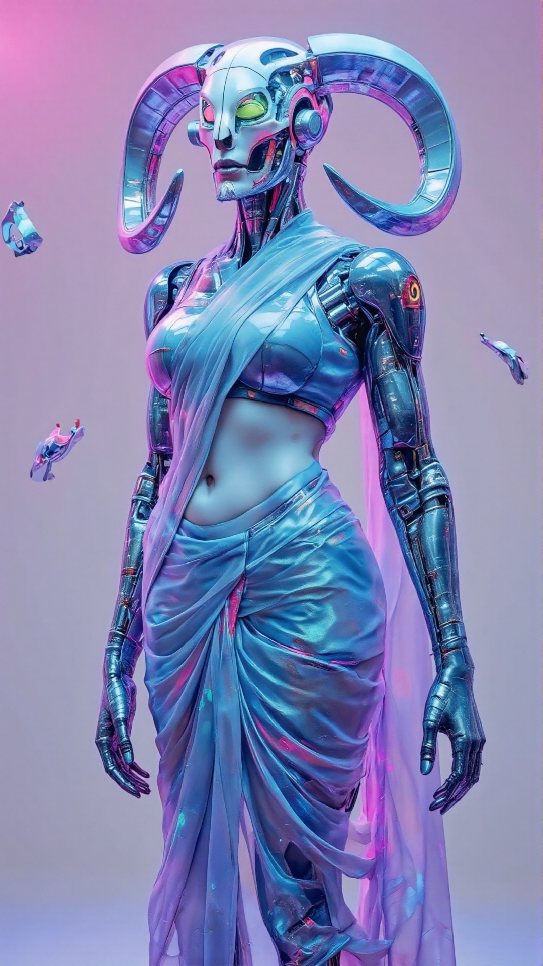 A futuristic cybernetic woman adorned in a translucent,  biomechanical helmet with a fusion of organic and synthetic eleme...