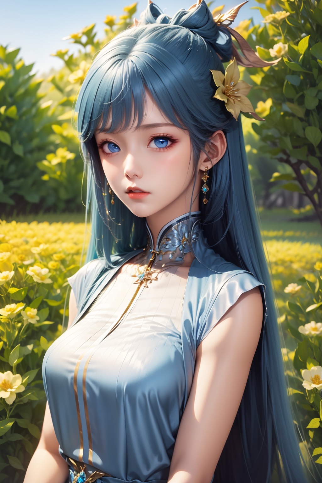 flower field,  upper body,  looking at viewer on Tensor.Art
