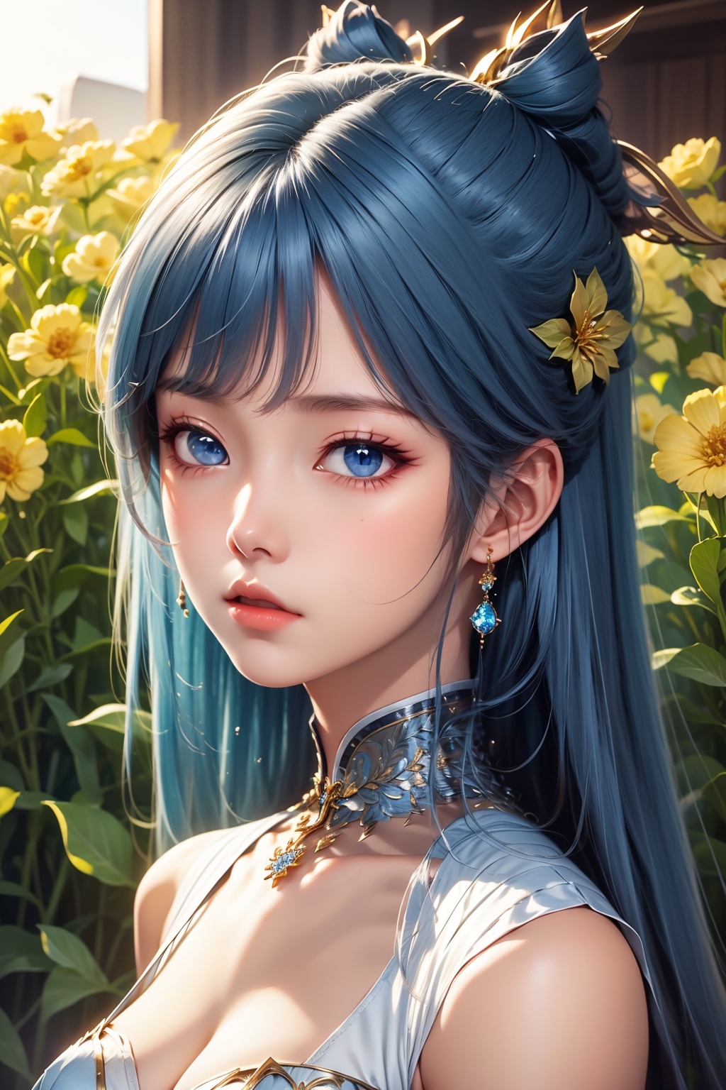 flower field,  upper body,  looking at viewer on Tensor.Art
