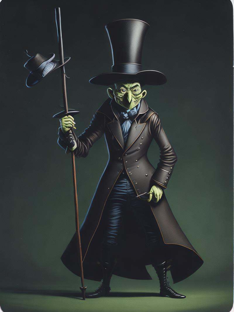a painting of a man with a top hat and cane on Tensor.Art