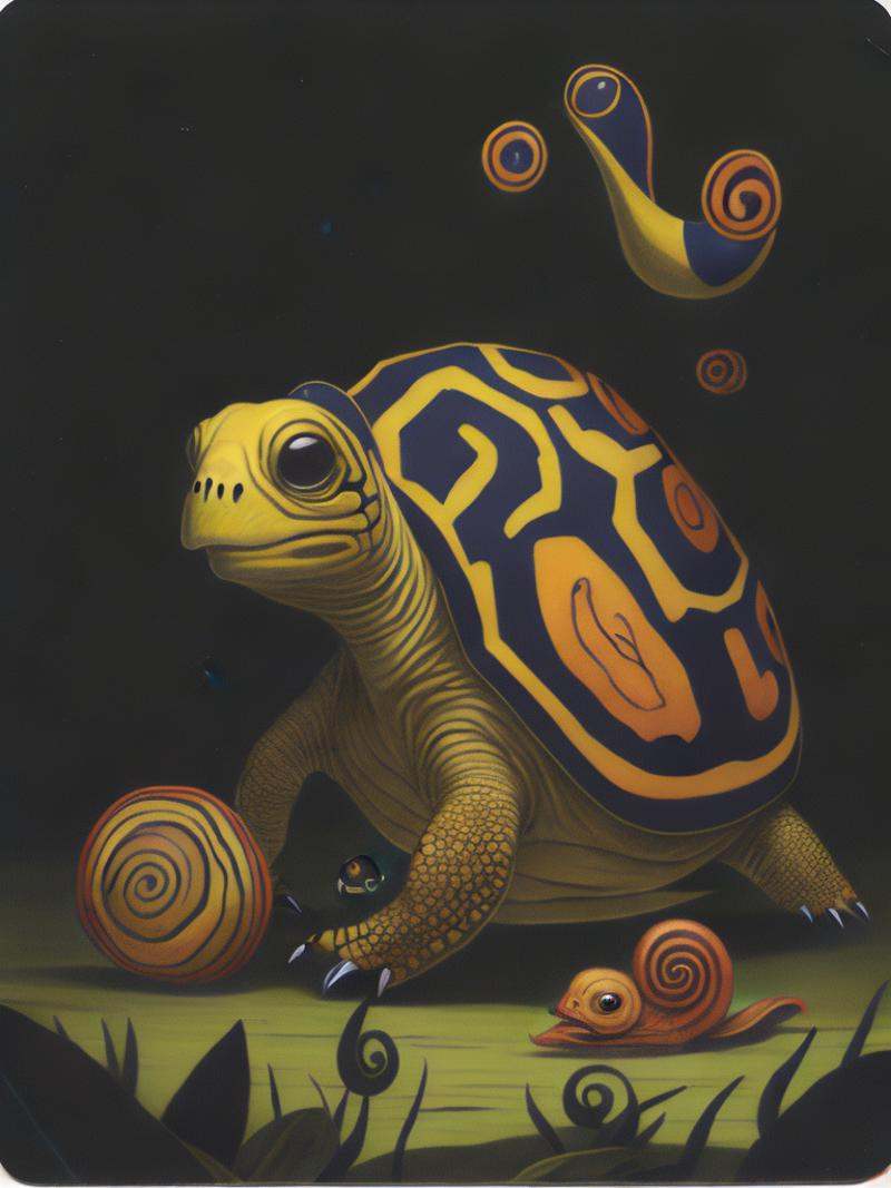 a painting of a tortoise and a snail on Tensor.Art