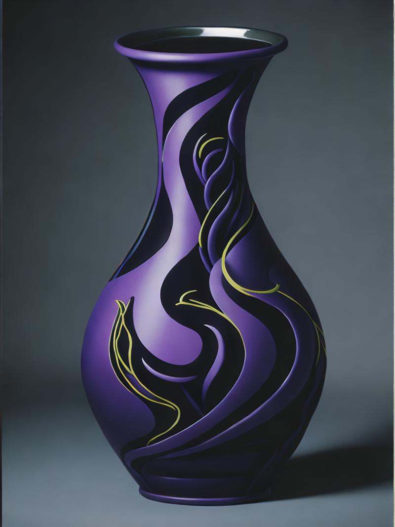 a painting of a purple vase with a swirly design on it on Tensor.Art