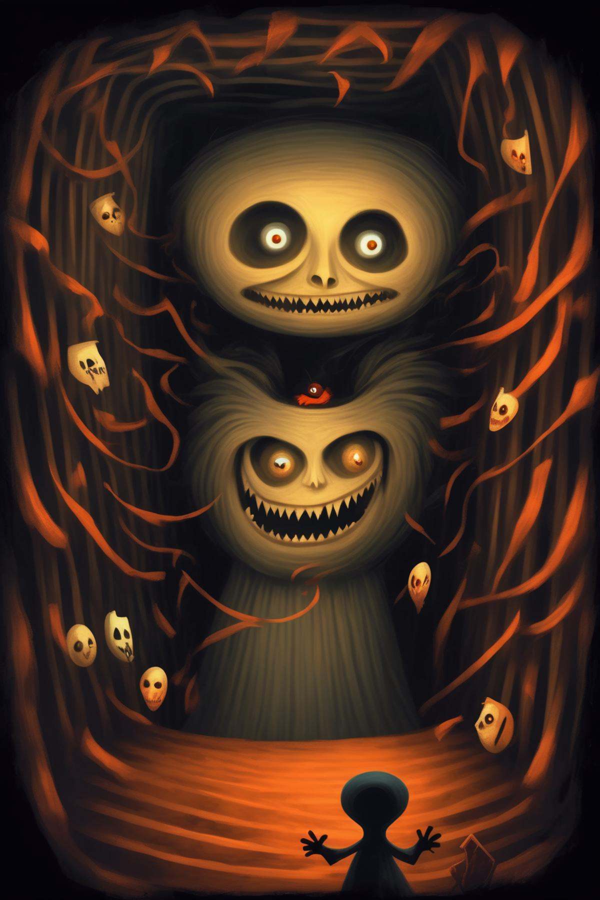 Dixit Card Generator - Being trapped in an endless labyrinth of darkness in the style of a scary dixit card on Tensor.Art